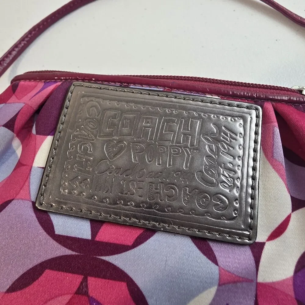 Coach 2000s Y2K Poppy Pink Multi-Pattern Wristlet with Silver Plaque GUC